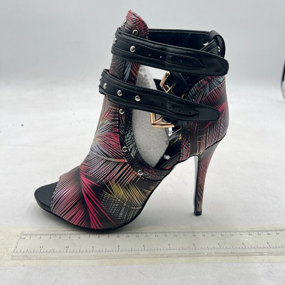 XYD Conifer Studs Peep Toe High Heel Buckled Double Straps Cutout Ankle Bootie - Picture 2 of 8